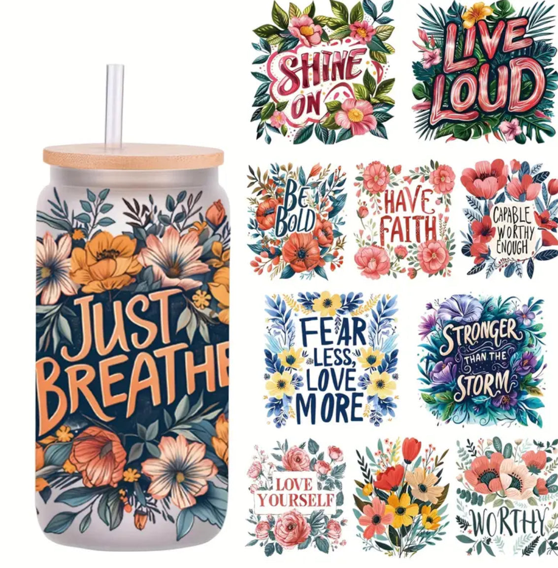 Floral Quote Glass Cup